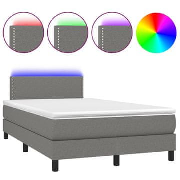 Vidaxl Box spring postelja z vzmetnico LED temno siva 120x190 cm blago