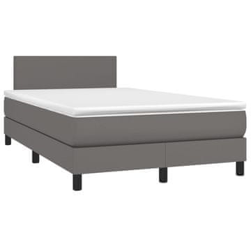 Vidaxl Box spring postelja z vzmetnico siva 120x190 cm umetno usnje