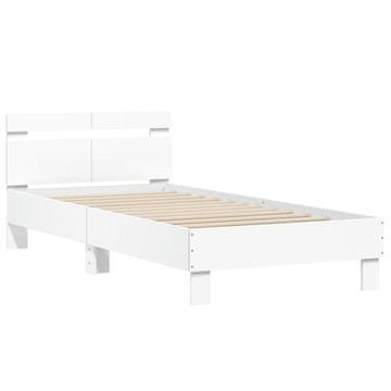 Vidaxl Posteljni okvir z vzglavjem bel 100x200 cm inženirski les