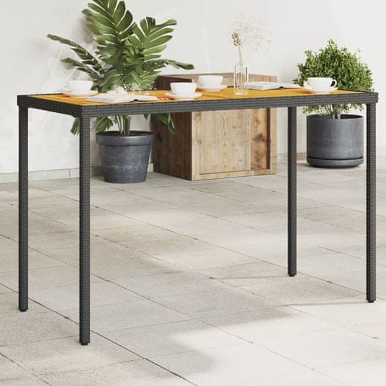 shumee Vrtna miza z leseno akacijevo ploščo črna 115x54x74 cm PE ratan