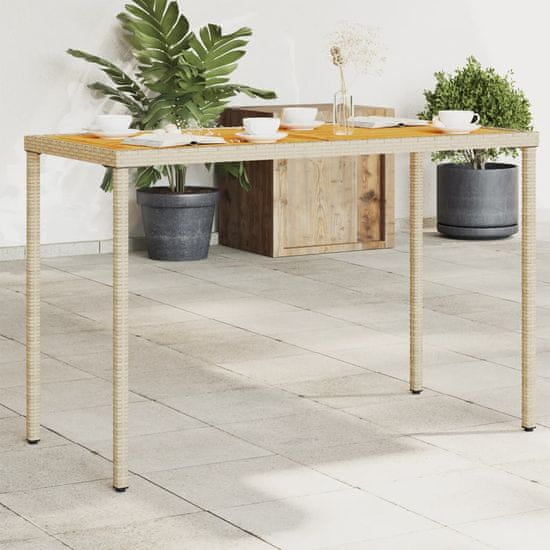 shumee Vrtna miza z leseno akacijevo ploščo bež 115x54x74 cm PE ratan