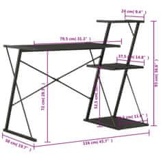 Vidaxl Pisalna miza s polico črna 116x50x93 cm