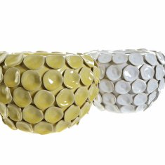 DKD Home Decor Vaza DKD Home Decor 24,5 x 24,5 x 17 cm bela gres moderna z reliefom gorčice (2 enoti)