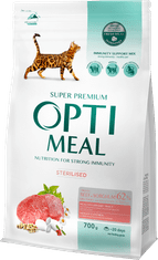OptiMeal suha hrana za sterilizirane mačke z govedino in sirkom 700 g