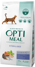 OptiMeal suha hrana za sterilizirane mačke z lososom 1,5 kg