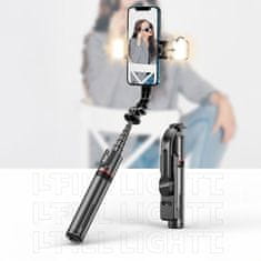 Tech-protect L05S bluetooth selfie stick s stojalom in LED lučko, črna