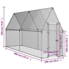 Vidaxl Kokošnjak srebrn 400x100x190 cm pocinkano jeklo