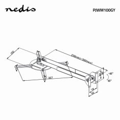 Nedis PJWM100GY - Stensko držalo za projektor| | 360° | Največ 10 kg | 314 - 500 mm | Srebrna