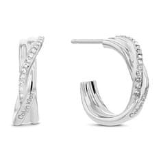 Calvin Klein Moderni jekleni obročasti uhani Crystallized Weave 35000578