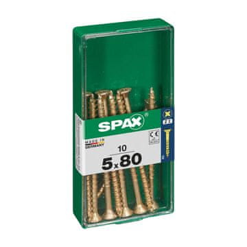 BigBuy Škatla z vijaki SPAX Yellox za les z ravno glavo 10 kosov (5 x 80 mm)