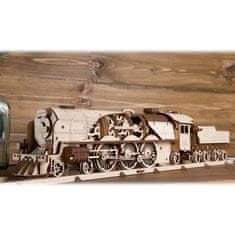 UGEARS Igrača 3D lesena mehanska sestavljanka V-Express 4-6-2 parna lokomotiva s ponudbo