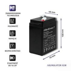 Qoltec agm baterija | 6 V | 4,5 Ah | brez vzdrževanja | učinkovita| z dolgo življenjsko dobo | za ups, tehtnico, blagajno