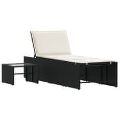 Vidaxl Modularni ležalniki 2 kosa z mizico črne barve poli ratan
