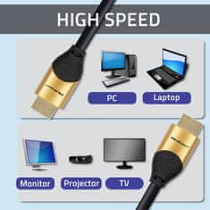 Qoltec kabel hdmi v2.1 ultra visoke hitrosti 8k | 60hz | 28awg | zlato | 3m
