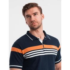 OMBRE Moška polo majica s tribarvnimi črtami, temno modra MDN125000 XXL