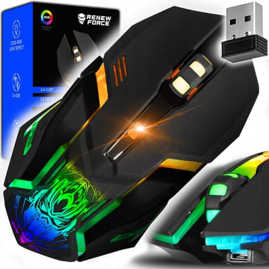 Dexxer Brezžična optična USB igralna miška 3200DPI LED RGB 2,4Ghz