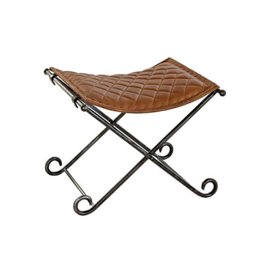BigBuy Klop za noge postelje DKD Home Decor Črna kovina Rjavo usnje (53 x 45 x 44 cm)