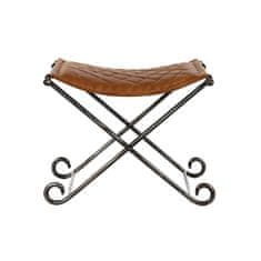 BigBuy Klop za noge postelje DKD Home Decor Črna kovina Rjavo usnje (53 x 45 x 44 cm)