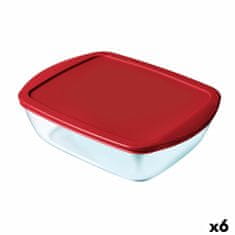 NEW Pravokotna Škatla za Malico s Pokrovom Pyrex Cook & Store Pravokoten 1 L Rdeča Steklo (6 kosov)
