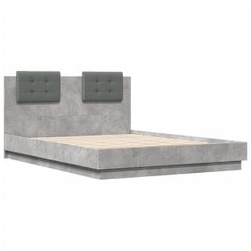 Vidaxl Posteljni okvir z vzglavjem betonsko siv 135x190 cm inž. les
