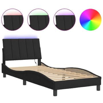Vidaxl Posteljni okvir z LED brez vzmetnice Hanko črn 90x200 cm žamet