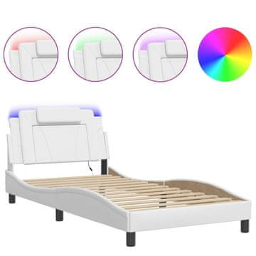 Vidaxl Posteljni okvir Viana z LED brez vzmetnice bel 100x200 cm