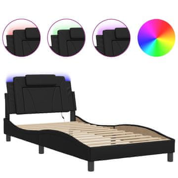 Vidaxl Posteljni okvir Viana z LED brez vzmetnice črn 100x200 cm