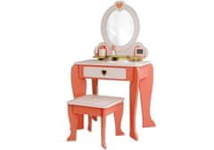 Lean-toys Lesena toaletna mizica srčki z ogledalom in predalom