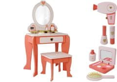 Lean-toys Lesena toaletna mizica srčki z ogledalom in predalom