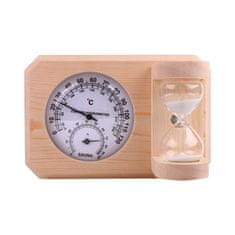 Topsauna 3 v 1 Leseni termometer z higrometrom za savno in peščeno uro - Bor