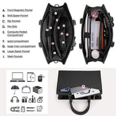 Dollcini Női laptoptáska, stílusos válltáska, elegáns kézitáska, vízálló, könnyű műbőr, nagy kapacitású, črna mešanica