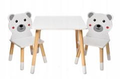 F4H Otroška miza in 2 stola medvedek bele barve