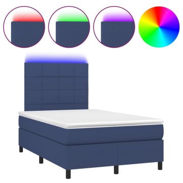 Vidaxl Box spring postelja z vzmetnico LED modra 120x190 cm blago