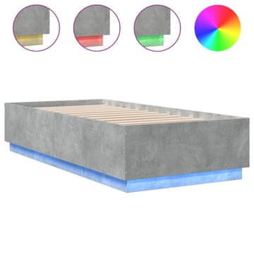 Vidaxl Posteljni okvir z LED lučkami betonsko siv 90x200 cm inž. les