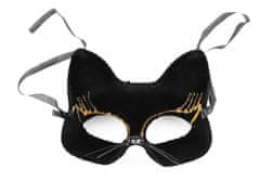 Karnevalska maska - mačka z žametnimi bleščicami - črna zlata