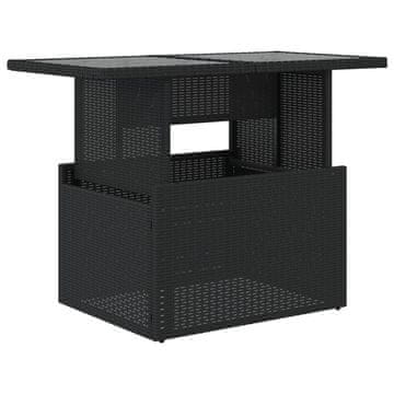 Vidaxl Vrtna miza s stekleno ploščo črna 100x55x73 cm poli ratan