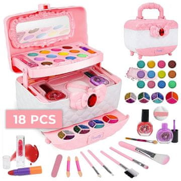 Cool Mango Otroški komplet za ličenje, kozmetični set, ličila za otroke, prenosni kozmetični kovček, 18 dodatkov za ličenje – Makeuptoy