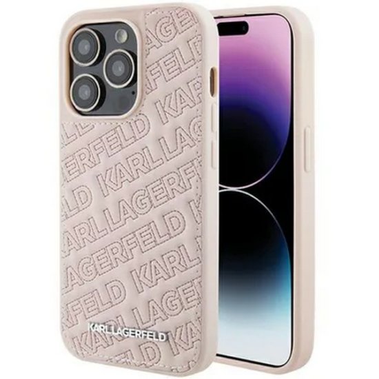 Karl Lagerfeld Ovitek Karl Lagerfeld za iPhone 15 Pro – Pink Quilted K Pattern