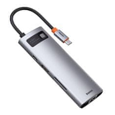 BASEUS Vozlišče 8v1 Baseus Metal Gleam Series, USB-C do 3x USB 3.0 + HDMI + USB-C PD + Ethernet RJ45 + microSD/SD