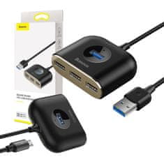 BASEUS Baseus Square Round USB adapter, HUB USB 3.0 za 1x USB 3.0 + 3x USB 2.0.1m (črn)