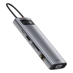 BASEUS Vozlišče 9v1 Baseus Metal Gleam Series, USB-C na 3x USB 3.0 + HDMI + USB-C PD + Ethernet RJ45 + microSD/SD + VGA