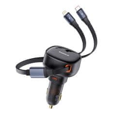 BASEUS Avtomobilski polnilec Baseus Enjoyment USB-C s kablom USB-C in Lightning 60 W (črn)