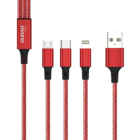 DUDAO Kabel USB Dudao TGL2 3v1 USB-C / Lightning / USB 2,4A, 1,2 m (rdeč)