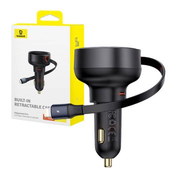 BASEUS Baseus Enjoyment Pro avtomobilski polnilec s kablom lightning + USB-C, 55 W (črn)