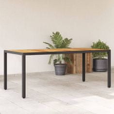 shumee Vrtna miza z leseno akacijevo ploščo črna 190x90x75 cm PE ratan