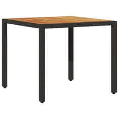 Vidaxl Vrtna miza z leseno mizno ploščo črna 90x90x75 cm poli ratan