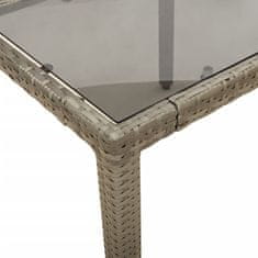Vidaxl Vrtna miza s stekleno ploščo siva 190x90x75 cm poli ratan