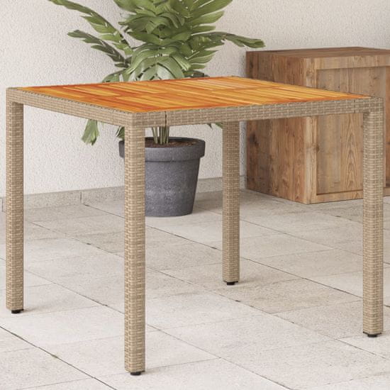 shumee Vrtna miza bež 90x90x75 cm poli ratan in akacijev les