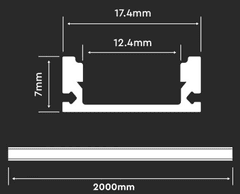 V-TAC ALU profil za LED trak 2m NADGRADNI - komplet
