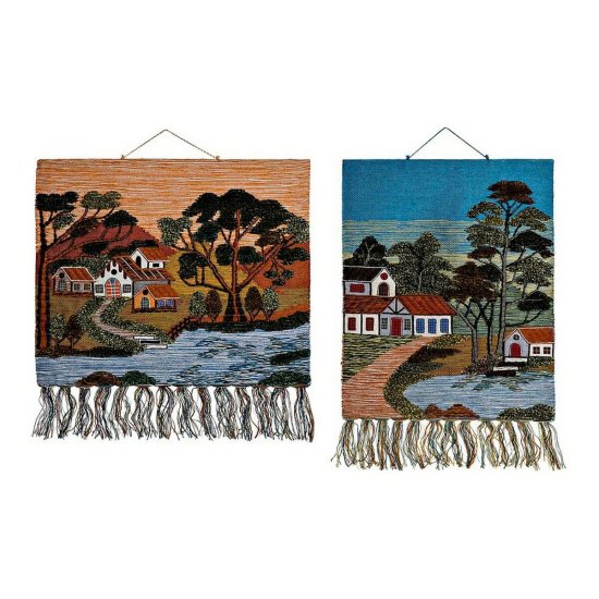 DKD Home Decor Viseča dekoracija DKD Home Decor 80 x 2 x 100 cm Landscape Cottage (2 enoti)